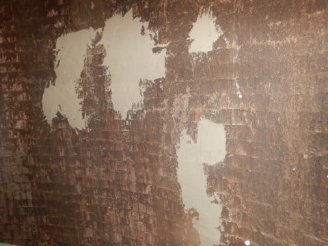 煙突内部煉瓦ひび割れ部応急処置